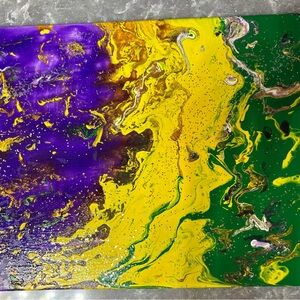 Hand painted Abstract Purple, Yellow, and Green Art on Stretched Canvas